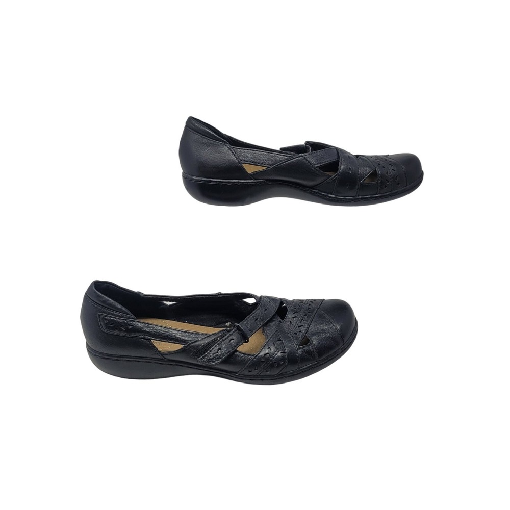 Y2K Clarks Bendables Leather Mary Janes 9.5 Black Flats Dark Academia Comfort - Picture 6 of 11